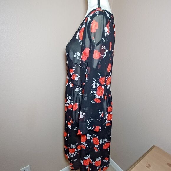 Torrid Floral Print Chiffon Dress Graphic Poppies Size 0 - Picture 3 of 11